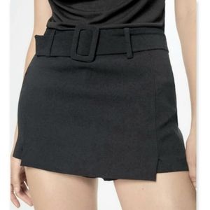 Black Faux Suede Belted Skort